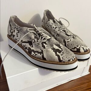 Shellys London brown print Snakeskin Loafers Platform lace shoes sz 9/40